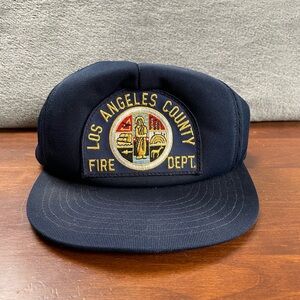 Vintage Los Angeles County Fire Dept Snapback Hat Cap Adjustable Navy Blue